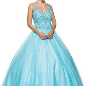 V-Neck Ballgown Shape Long Evening Dress JT336